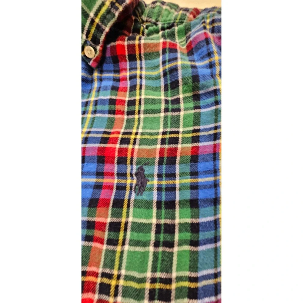 Ralph Lauren Boys L 14-16 Plaid Button Down Shirt Multi Color Long Sleeve Pony